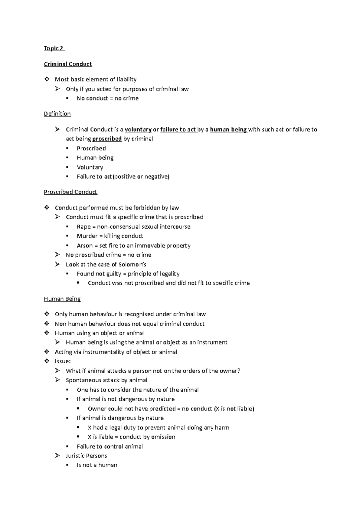 Topic 2 - summarized lecture notes - Topic 2 Criminal Conduct Most ...