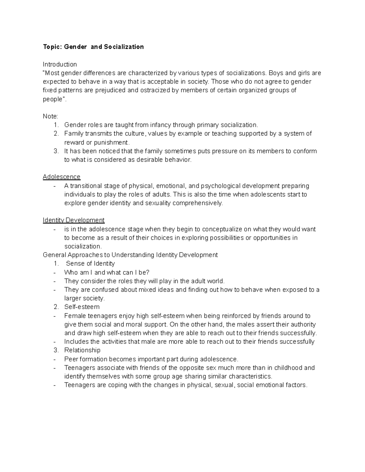 gender socialization essay pdf