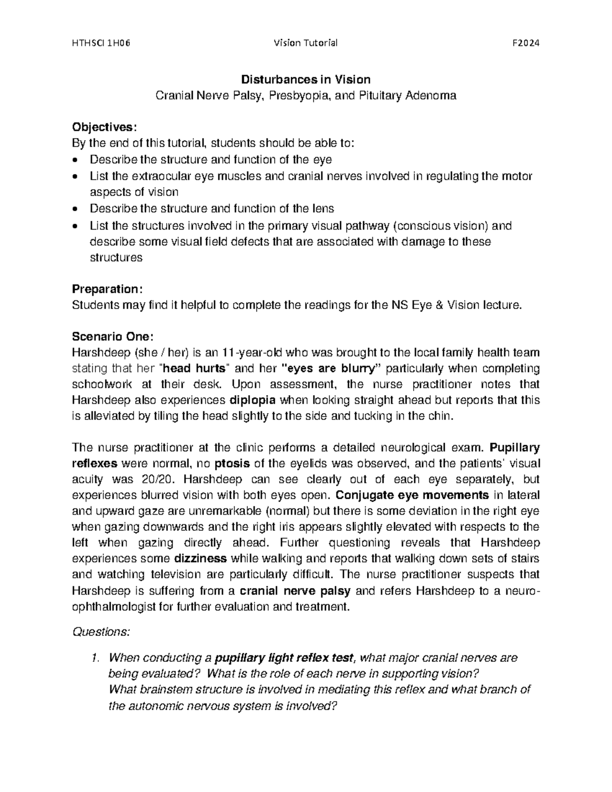 Tutorial Problem Vision 2024 - Disturbances in Vision Cranial Nerve ...