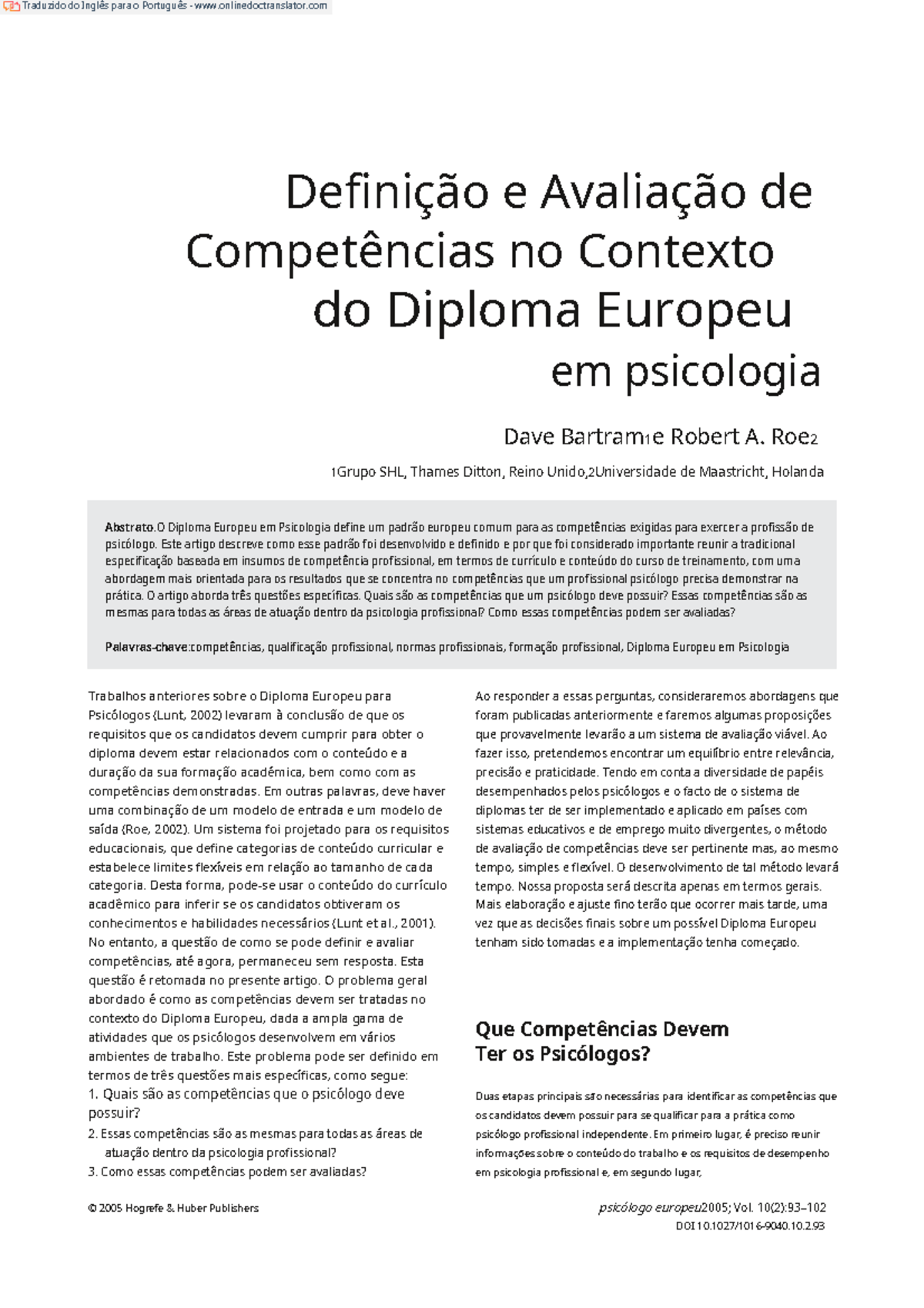 Bartram Roe 2005 - D. Bartram & RA Roe: Competências no ConEte vocêx rt ...