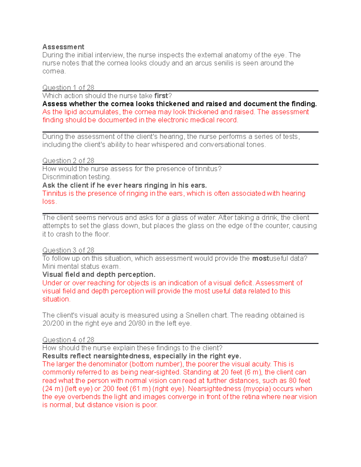 hesi case study sensory function quizlet