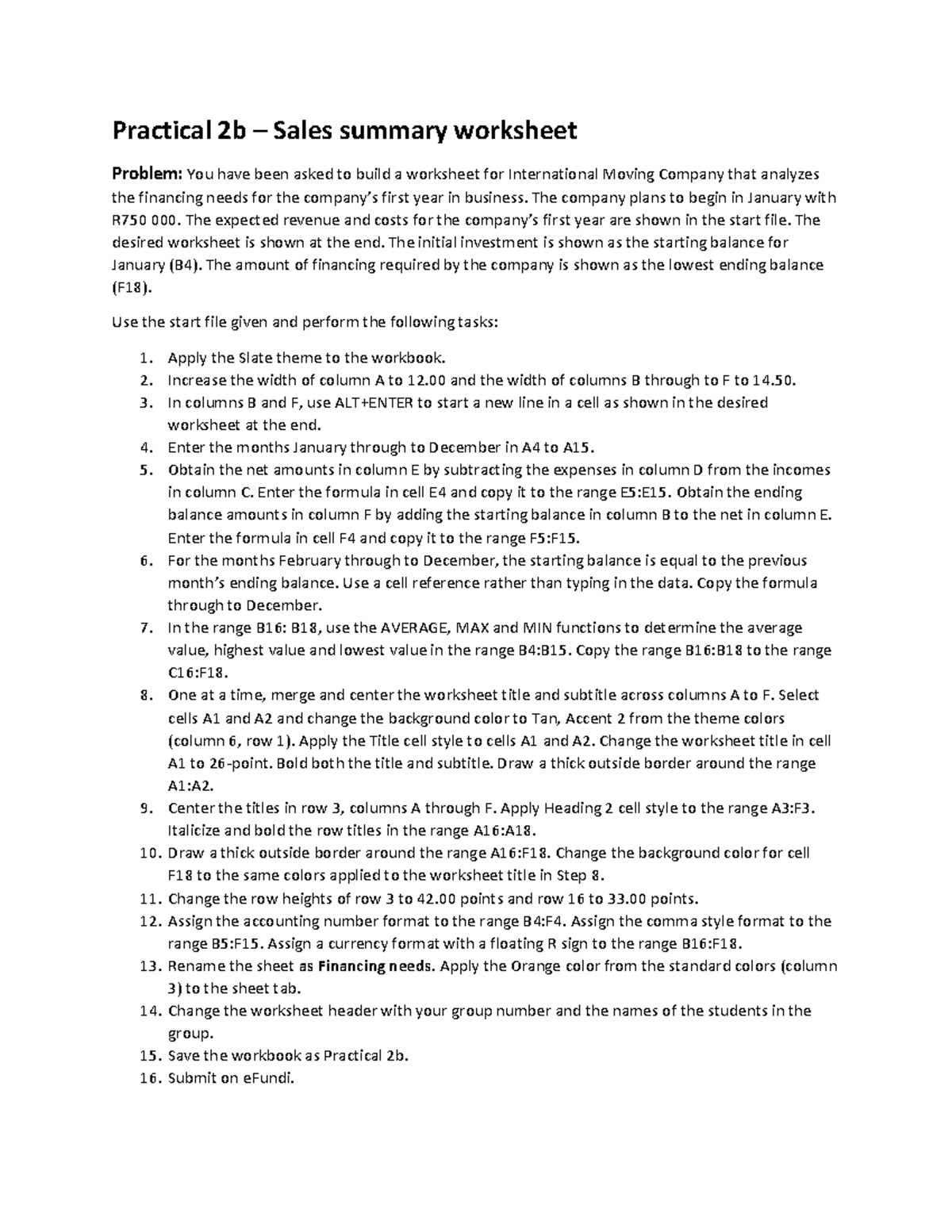 Practical 2b Instructions - Practical 2b – Sales summary worksheet ...