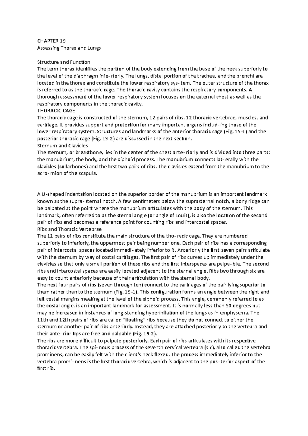 19 Chapter - Assessing Thorax And Lungs - Chapter 19 Assessing Thorax 