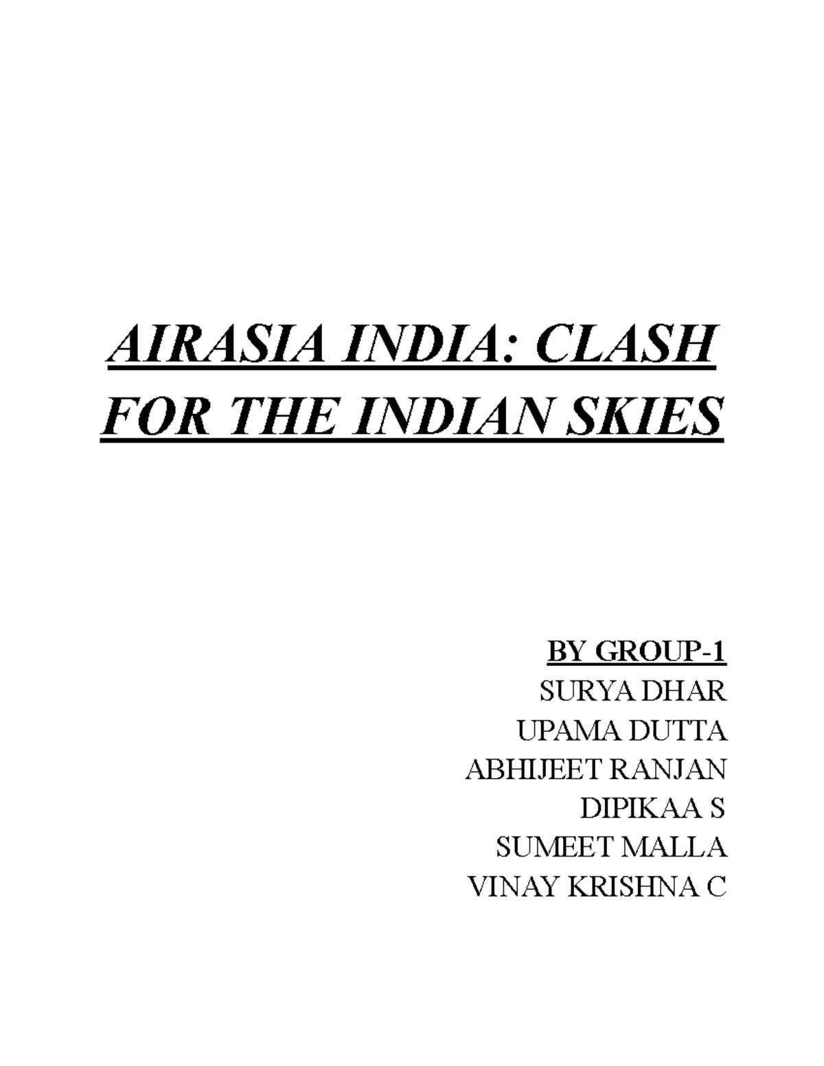 Air Asia Analysis Eabd Assignment Airasia India Clash For The Indian Skies Surya Dhar Upama