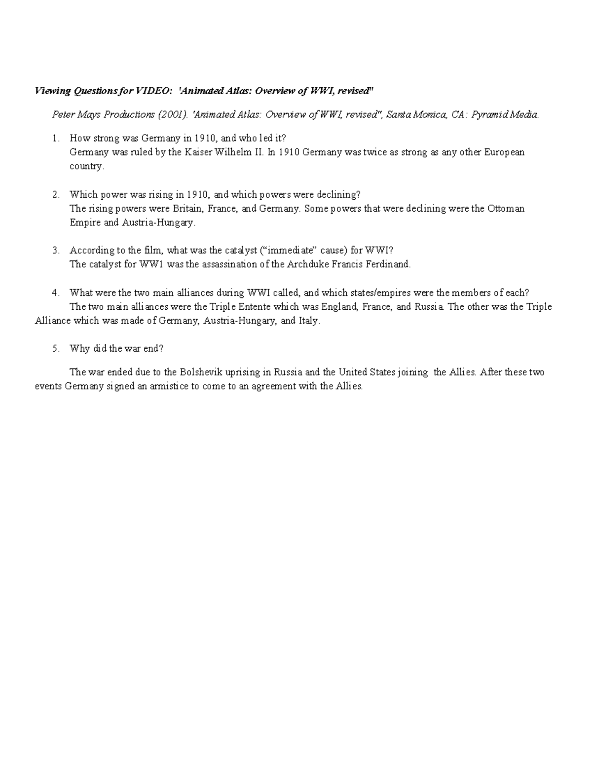 Assignment+-animated+atlas+WWI+-+ - Viewing Questions for VIDEO ...