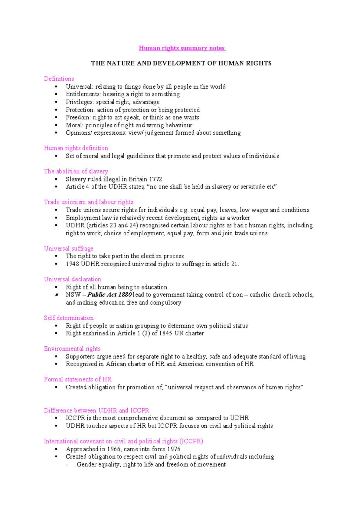 Human rights summary notes - equal pay, leaves, low wages and ...