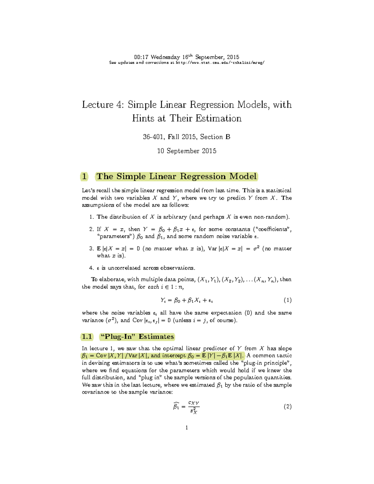 Lecture-04 - lecture about the least square estimate and plug-in ...
