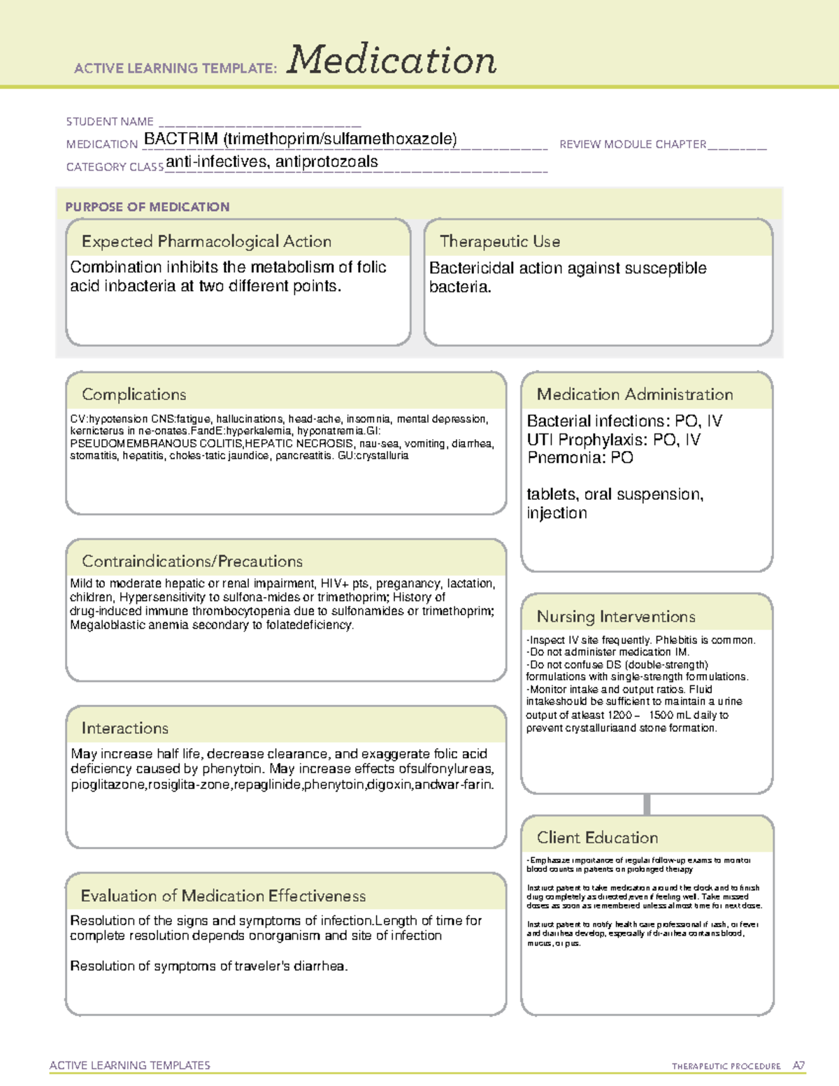 Bactrim ATI Template - ACTIVE LEARNING TEMPLATES THERAPEUTIC PROCEDURE