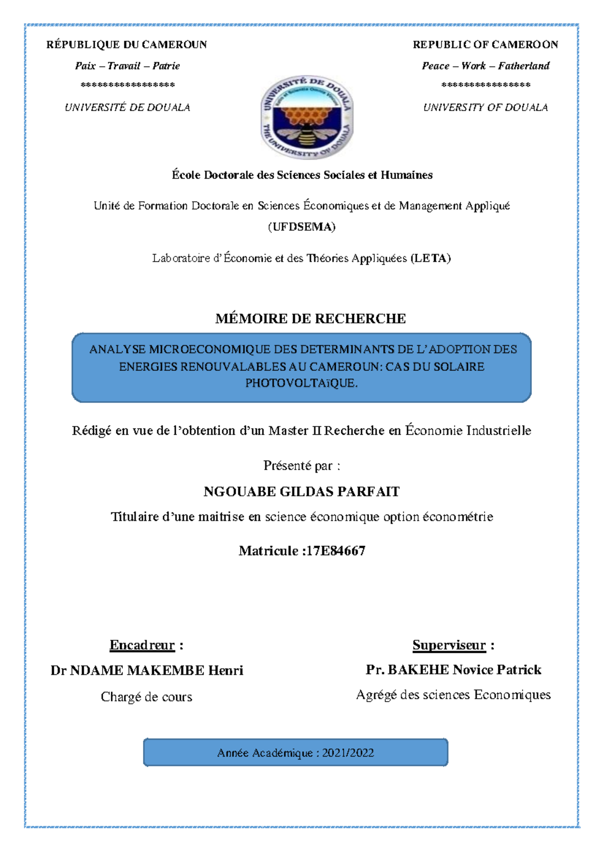 Memoire Parfait Final 2 cole Doctorale Des Sciences Sociales Et 