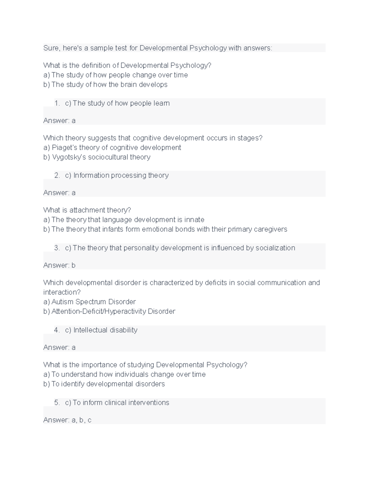 Sample test Developmental Psychology - Sure, here's a sample test for ...