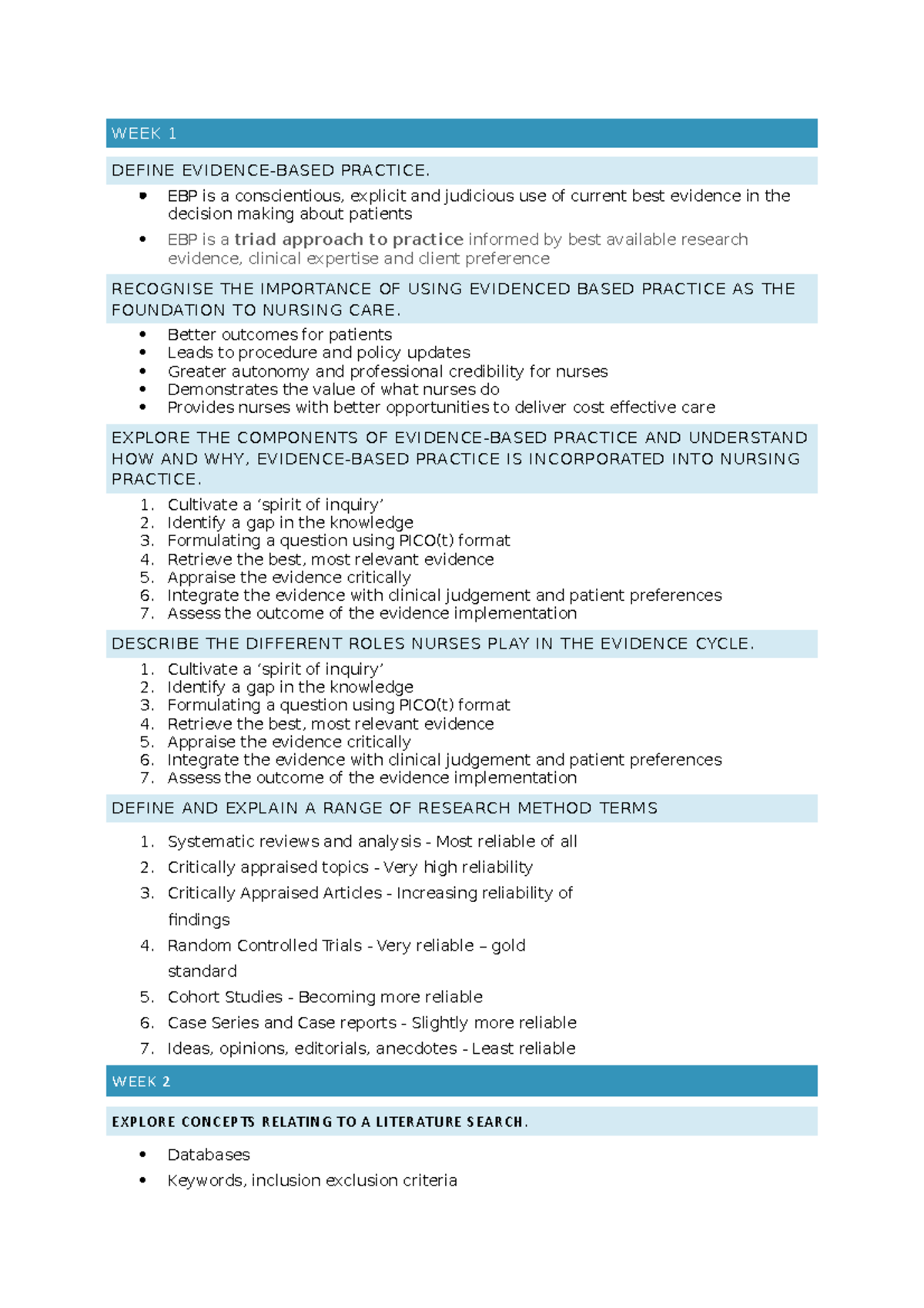 Research FOR Practice Study - WEEK 1 DEFINE EVIDENCE-BASED PRACTICE ...