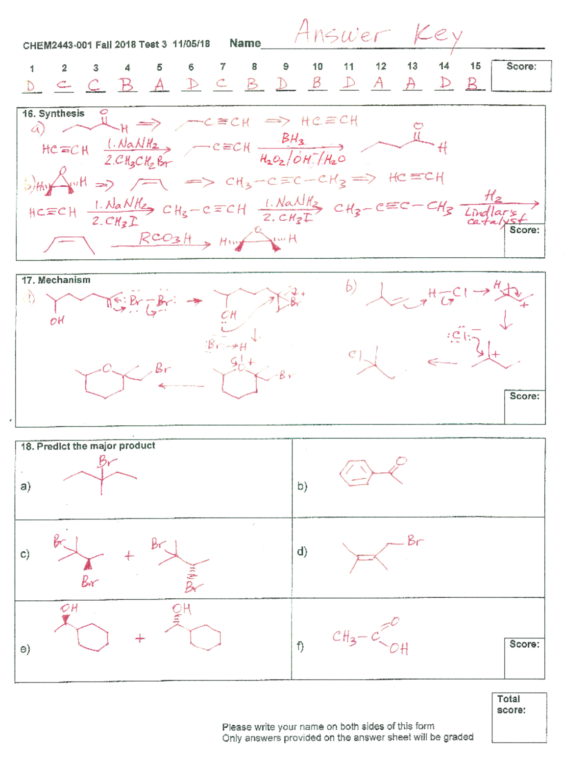 Orgo Exam Test 3 - Orgo Exam Test 3 - CHEM2443-01 Organic Chemistry ...