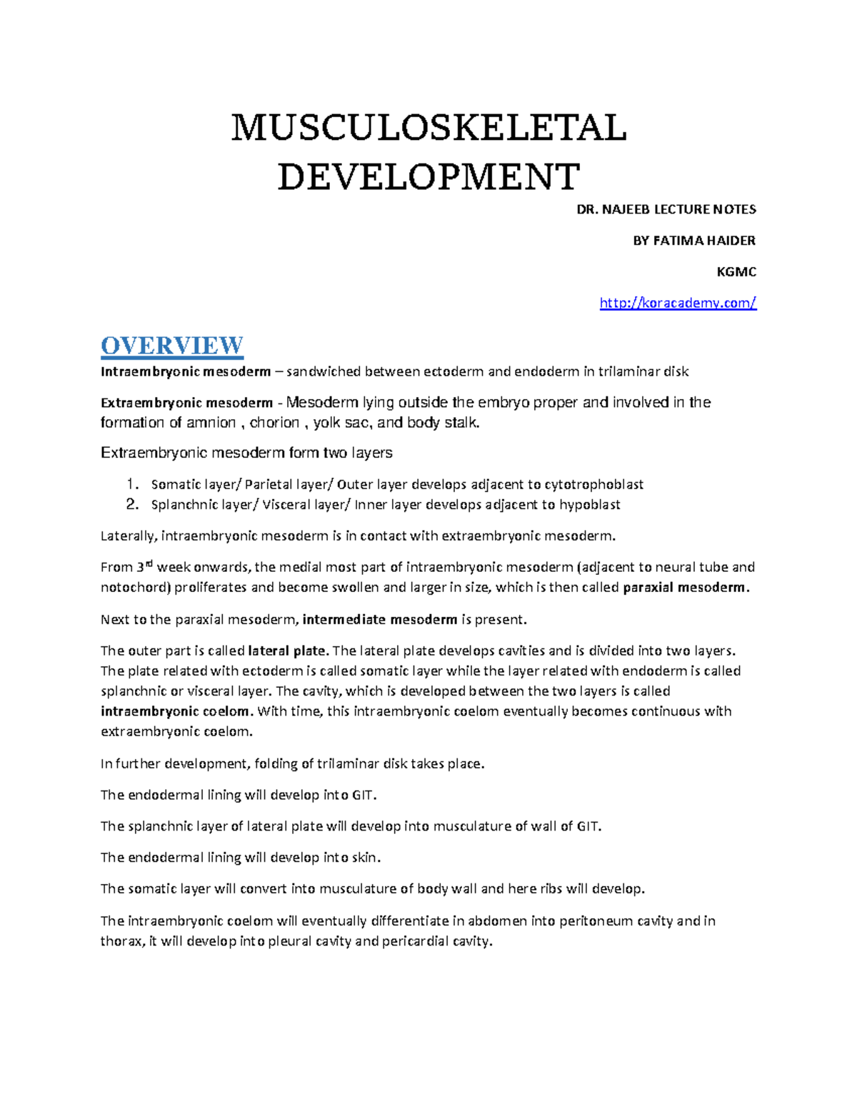 09 - Musculoskeletal Development - Musculoskeletal Development Dr 