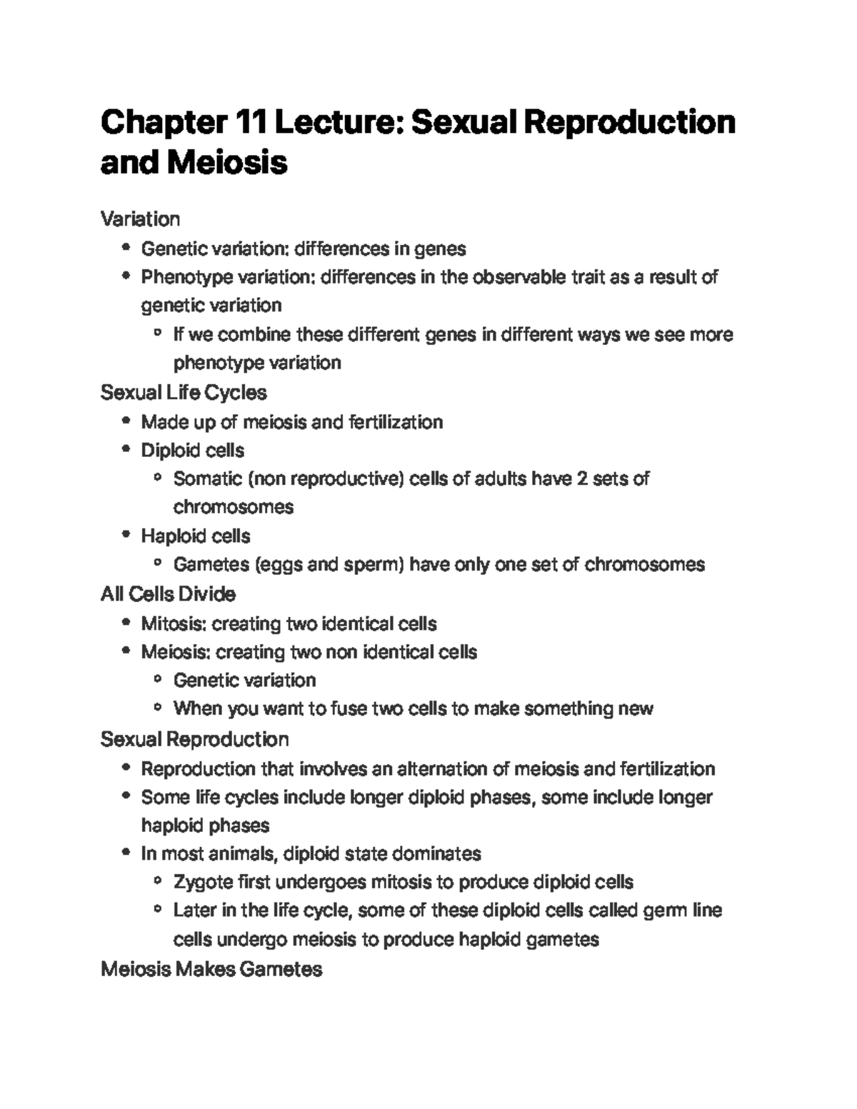 Chapter 11 Lecture Sexual Reproduction And Meiosis C H A P Te R 1 1