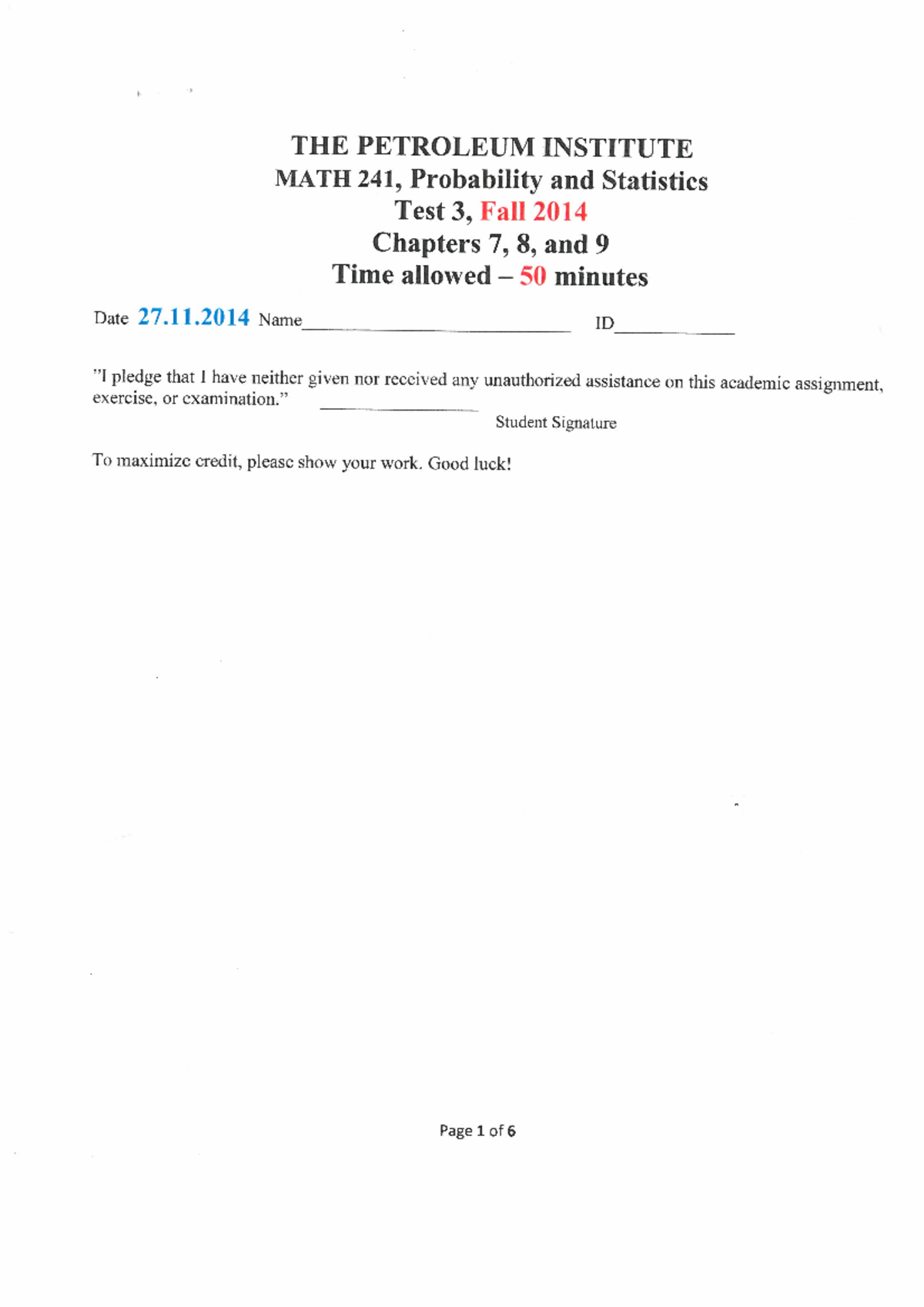 Exam 10 March Fall 2014, questions and answers - THE PETROLEUM ...