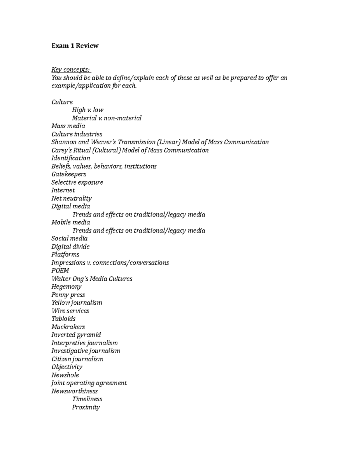 EXAM 1 Review Sheet - This is a comprehensive study guide for the first ...