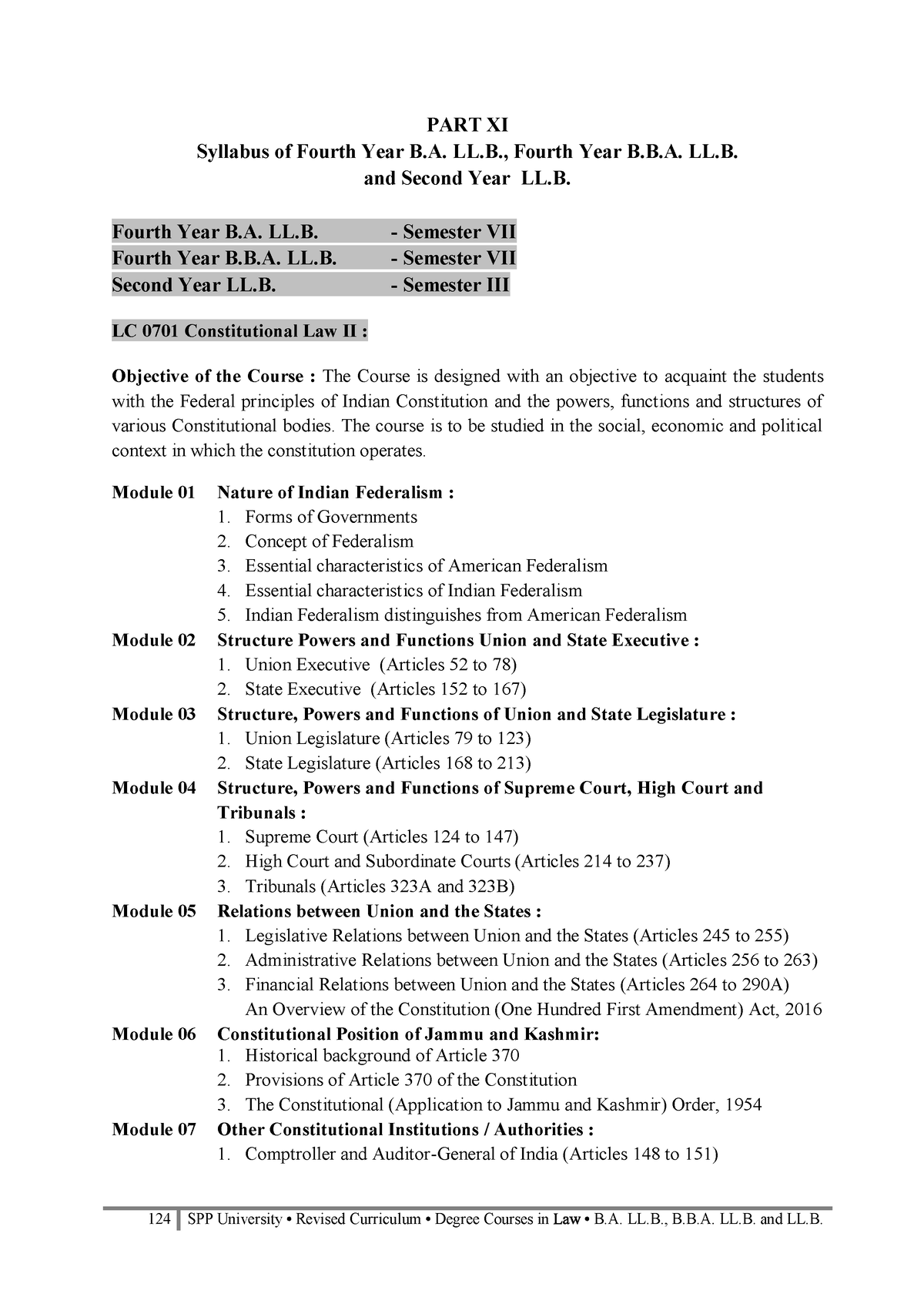 Sem 7 BA LLB - Sem 7 - PART XI Syllabus Of Fourth Year B. LL., Fourth ...