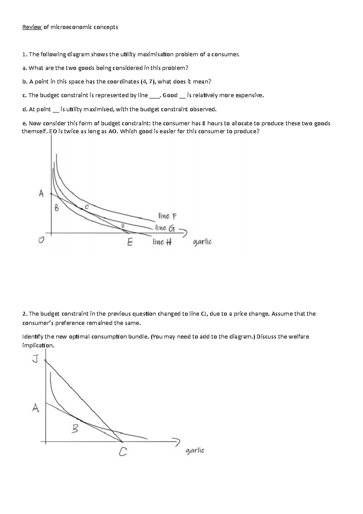 Tutorial 1 2023 - Review of microeconomic concepts The following ...