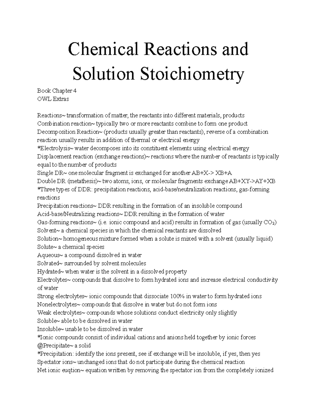 Chapter 4 - Summary General Chemistry - Chemical Reactions And Solution ...