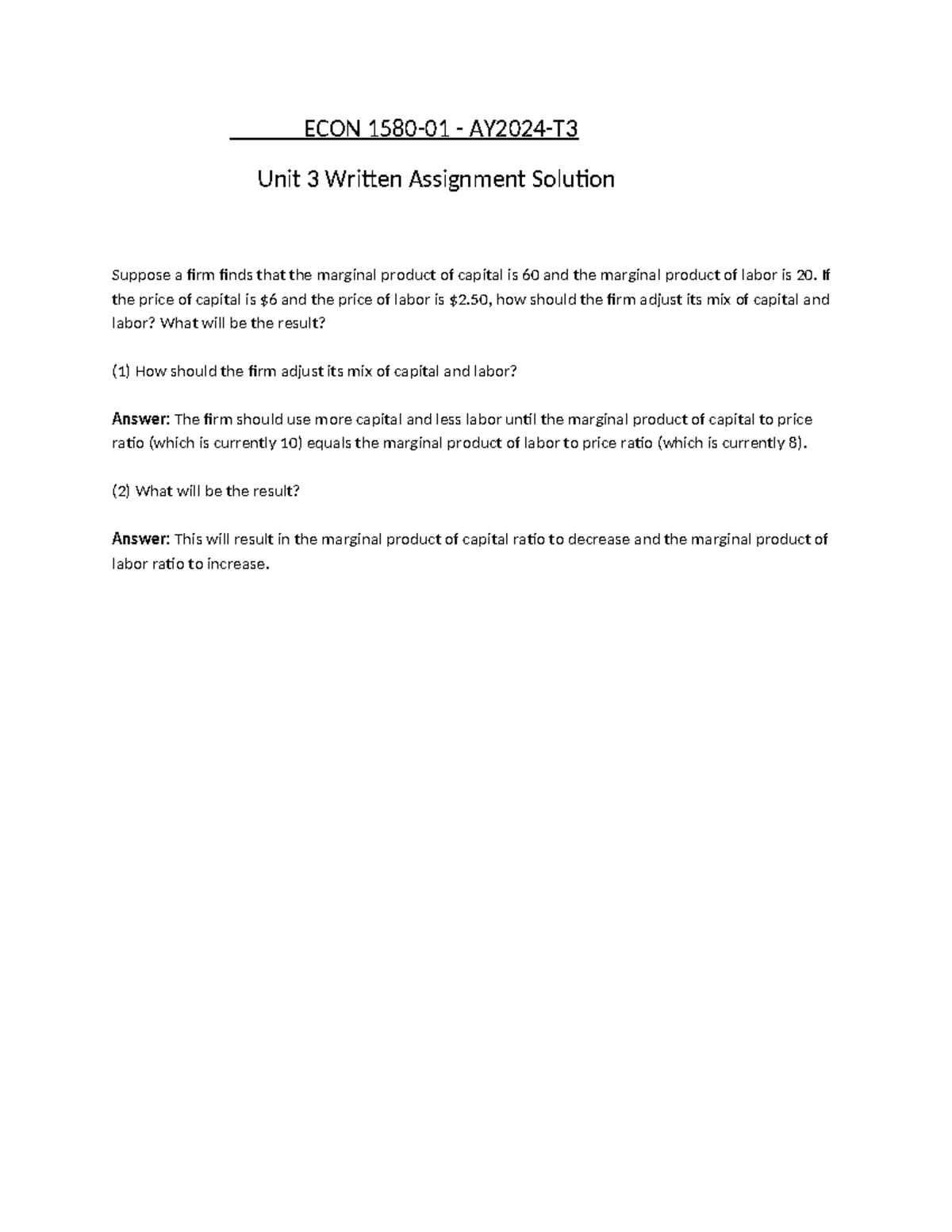 econ 1580 written assignment unit 2