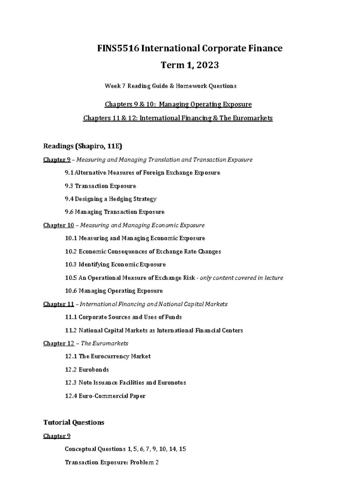 Week 7 Homework - FINS5516 International Corporate Finance Term 1 ...
