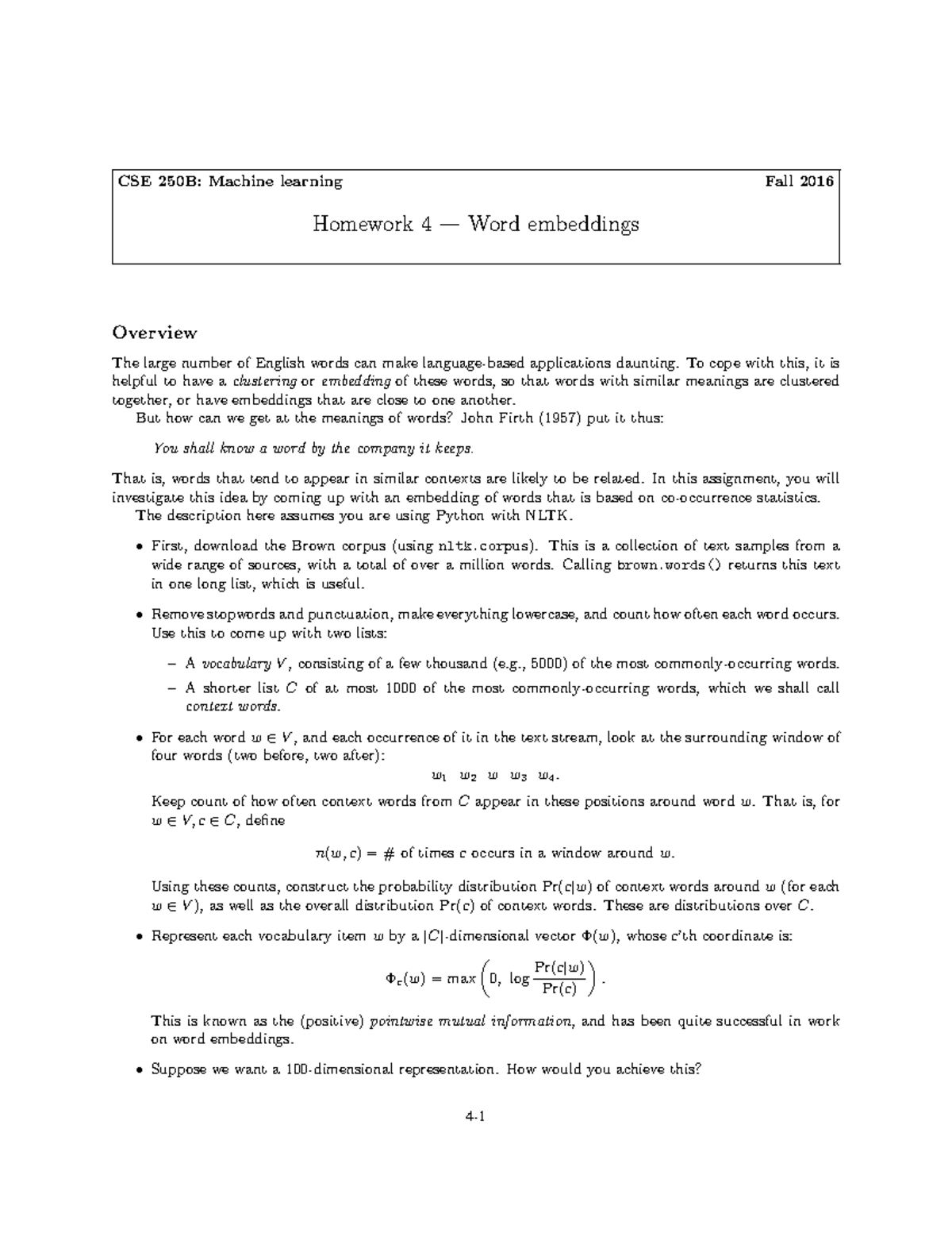 assignment 4 word embeddings