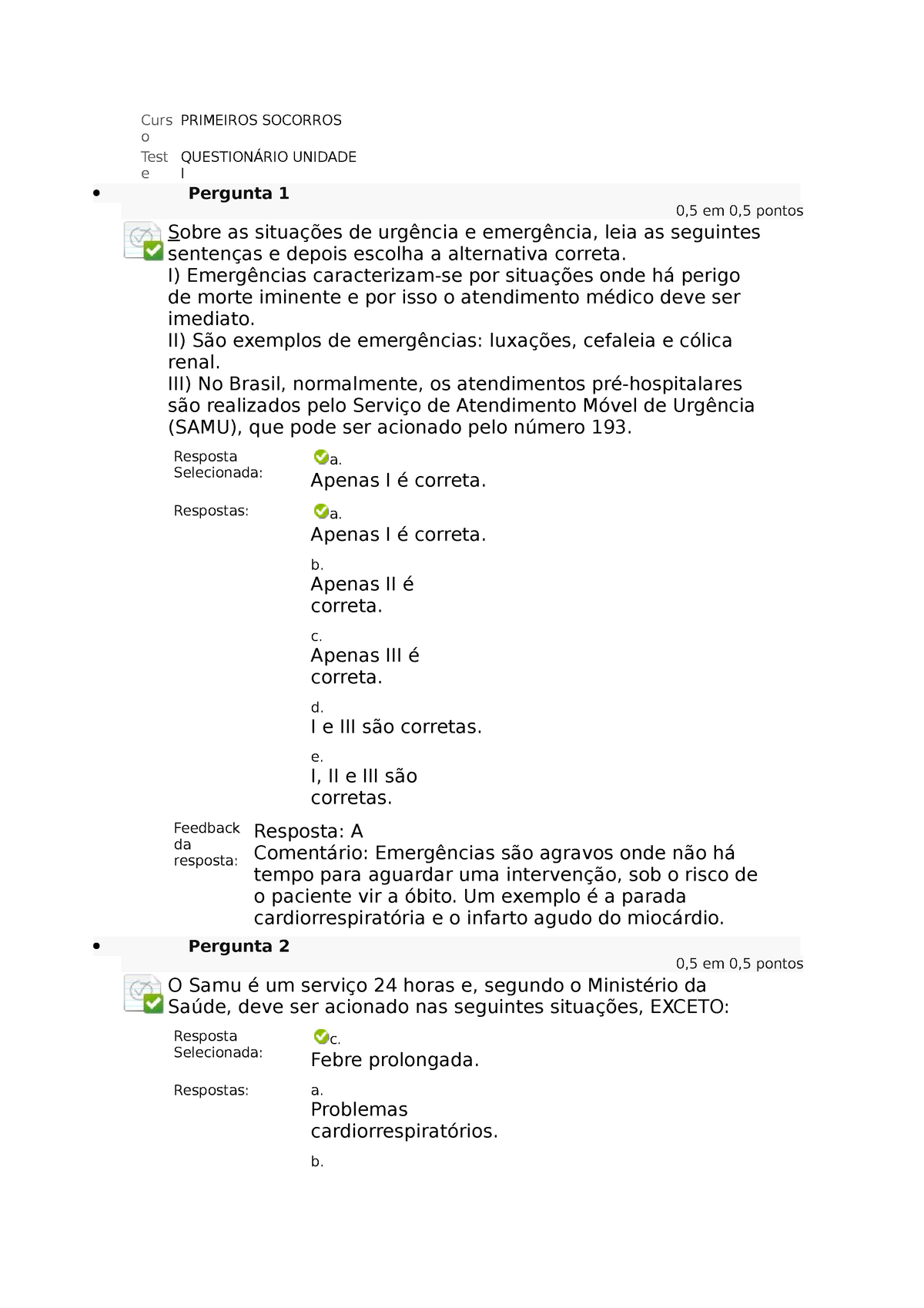 Questionário Primeiro Socorros, PDF, Queimadura