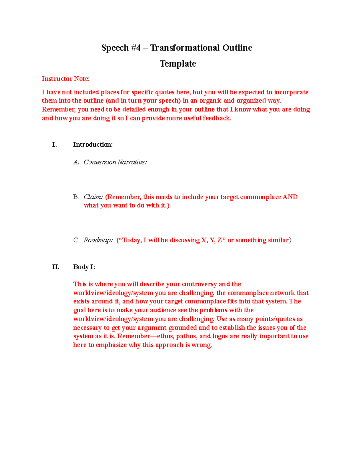 transformational speech outline example