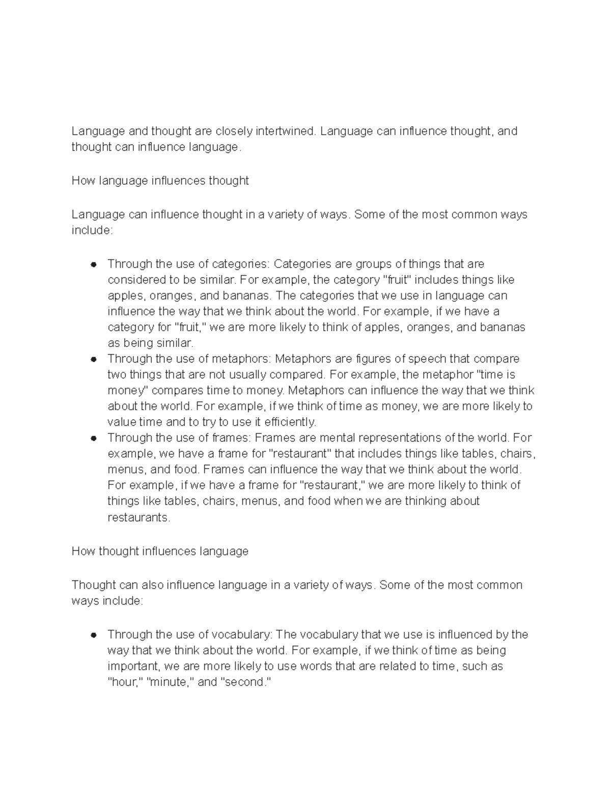 Lecture 18 Language and Thought - Language and thought are closely ...