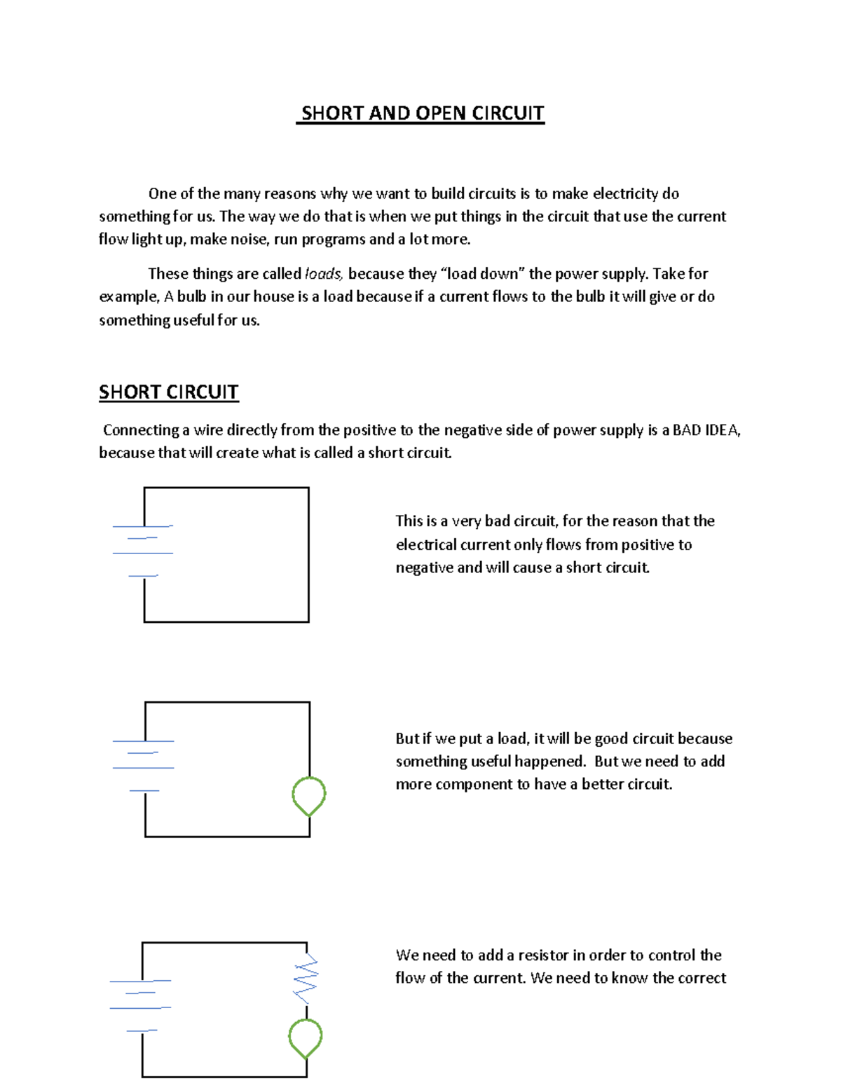 Fundamentals of Electronics ( Short AND OPEN Circuit) SHORT AND OPEN