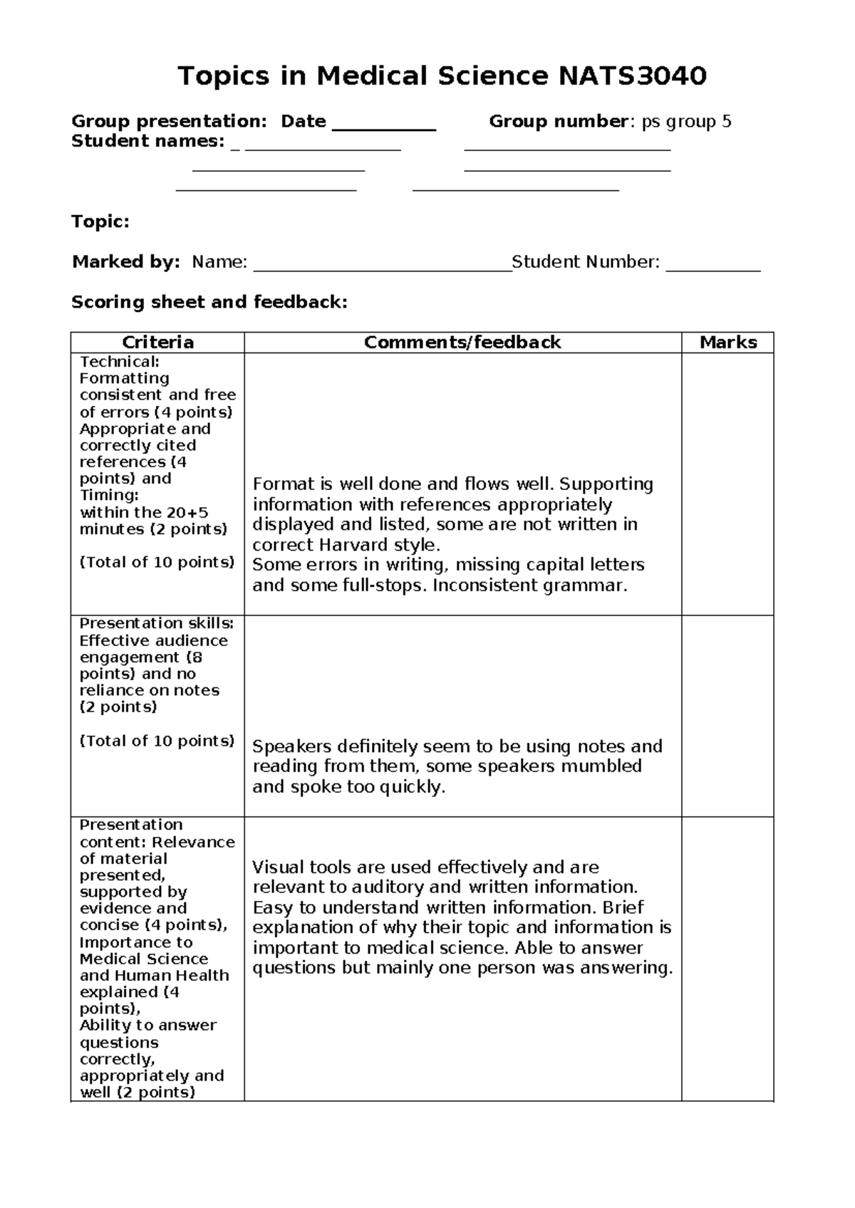 oral presentation peer review