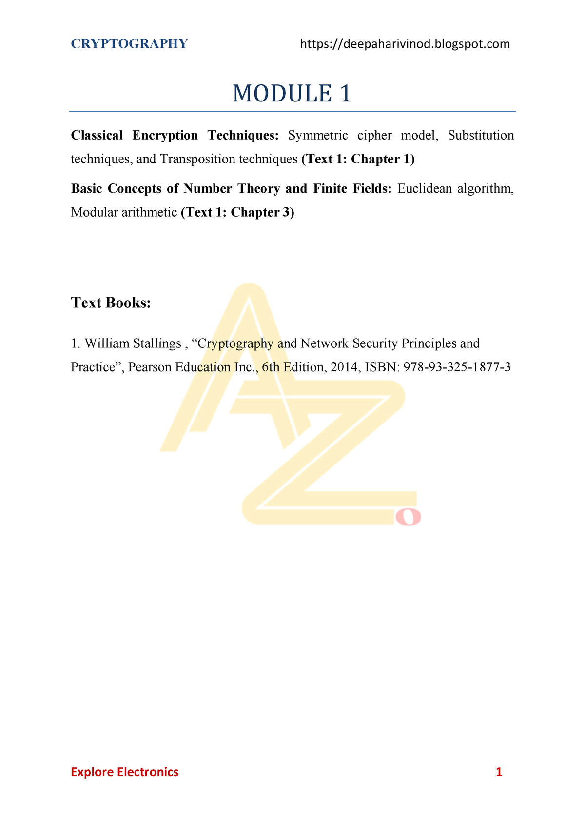 Cryptography Model 1 - MODULE 1 Classical Encryption Techniques ...