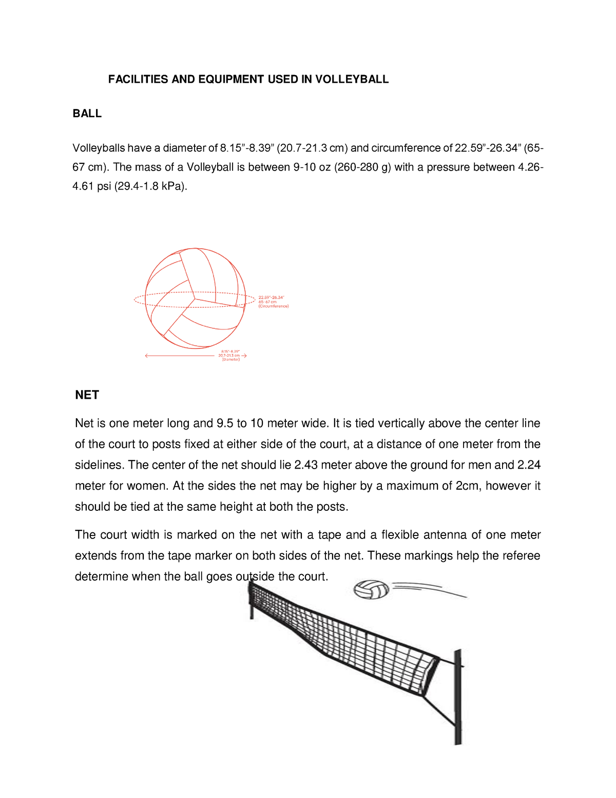 Facilities AND Equipment USED IN Volleyball FACILITIES AND EQUIPMENT