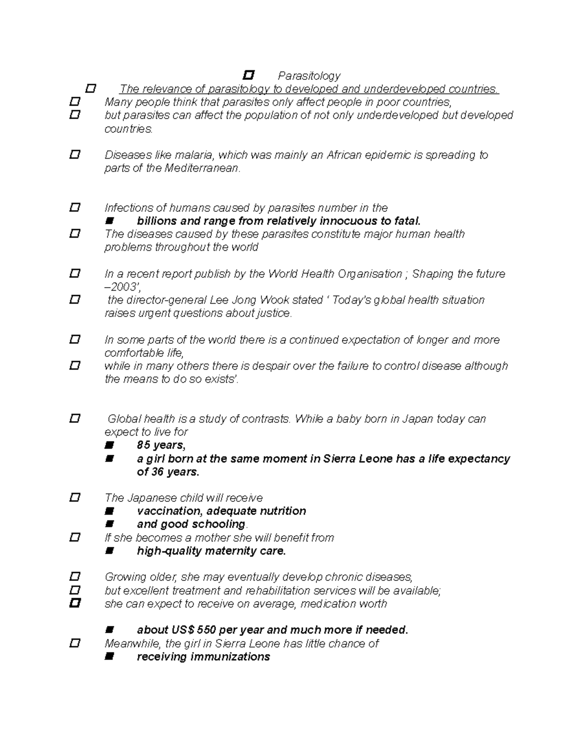 Parasitology entire summary - Parasitology The relevance of ...