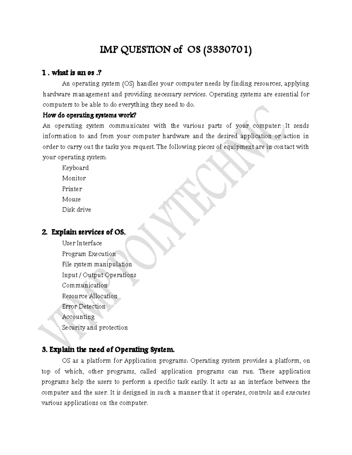 Operating-system - .... - IMP QUESTION of OS (33 30701 ) 1. what is an ...