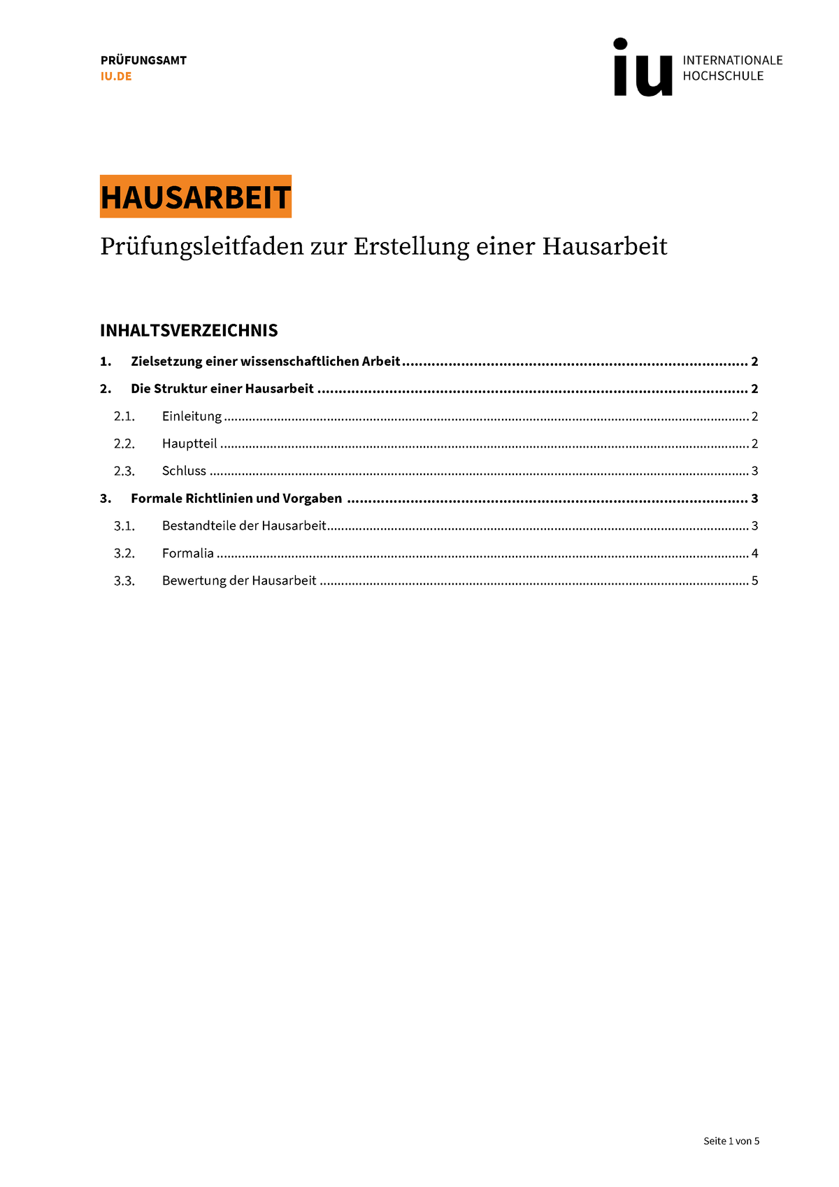 Prüfungsleitfaden Hausarbeit - IU HAUSARBEIT Pr ̧fungsleitfaden Zur ...