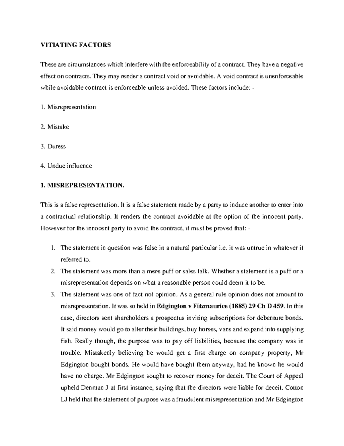 Vitiating Factors Class Notes - VITIATING FACTORS These are ...