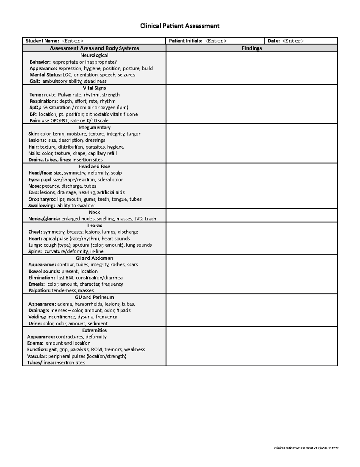 Clinical Patient Assessment - Clinical Patient Assessment Student Name ...