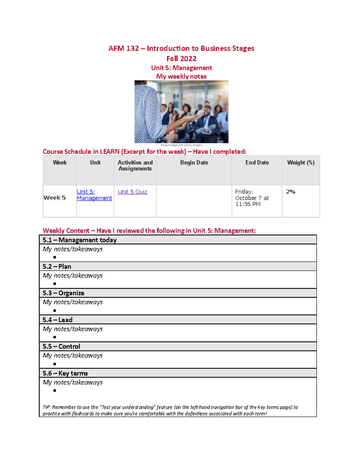 AFM 132 - Unit 5 - My Weekly Notes - AFM 132 – Introduction To Business ...