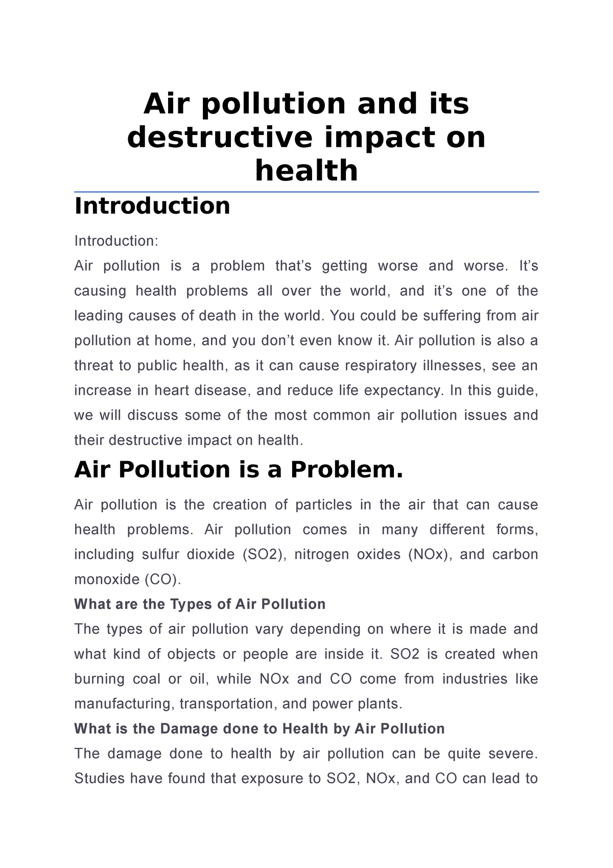 air pollution and its destructive impact on health research paper