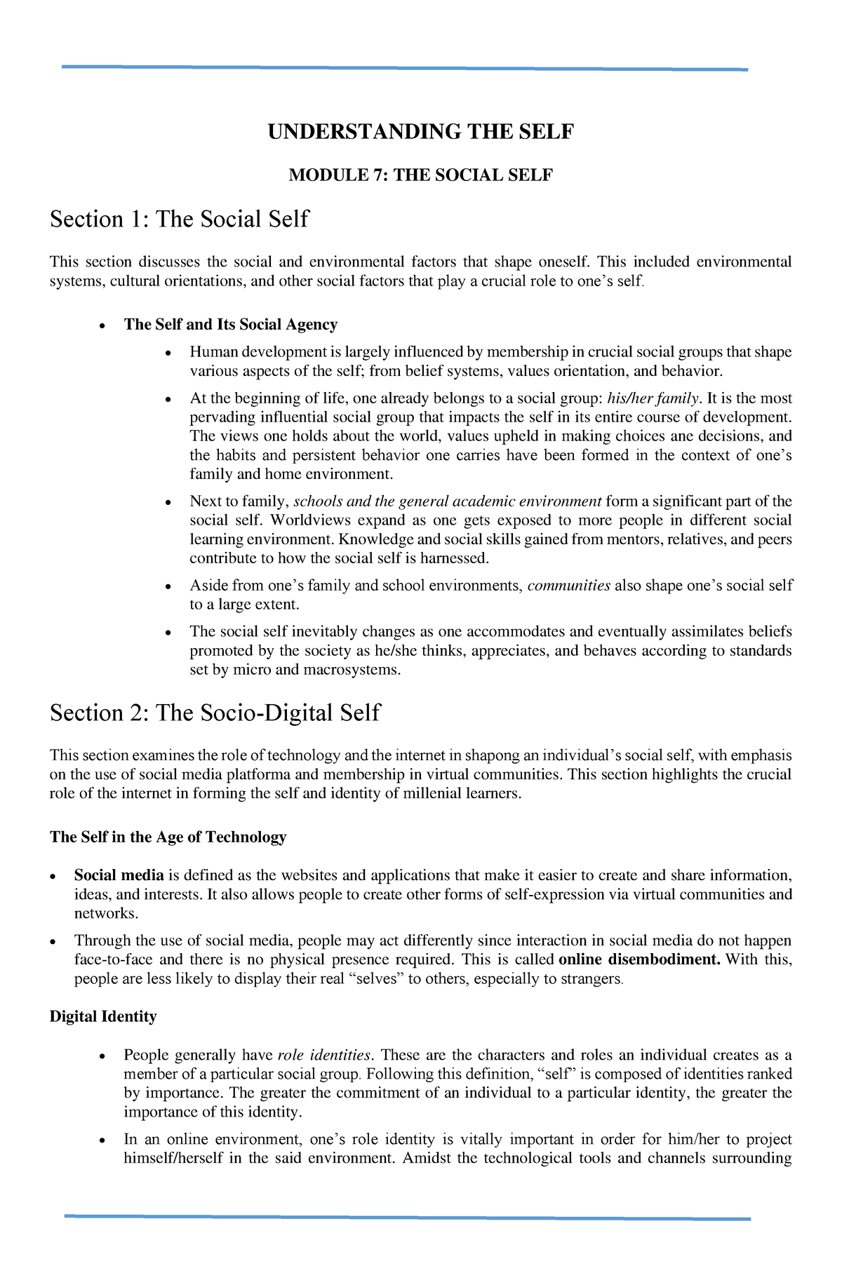 Uself Lesson 7 THE Social SELF - UNDERSTANDING THE SELF MODULE 7 : THE ...