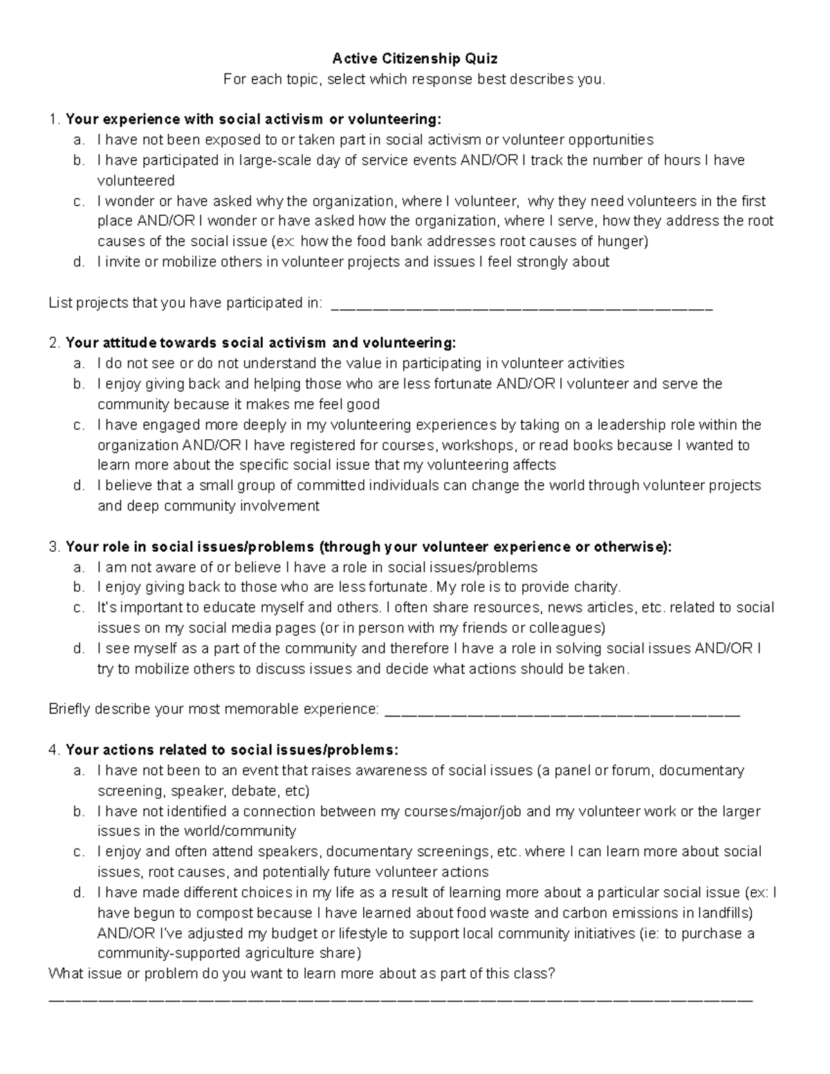 Active Citizenship Self-Assessment - Google Docs - Active Citizenship ...