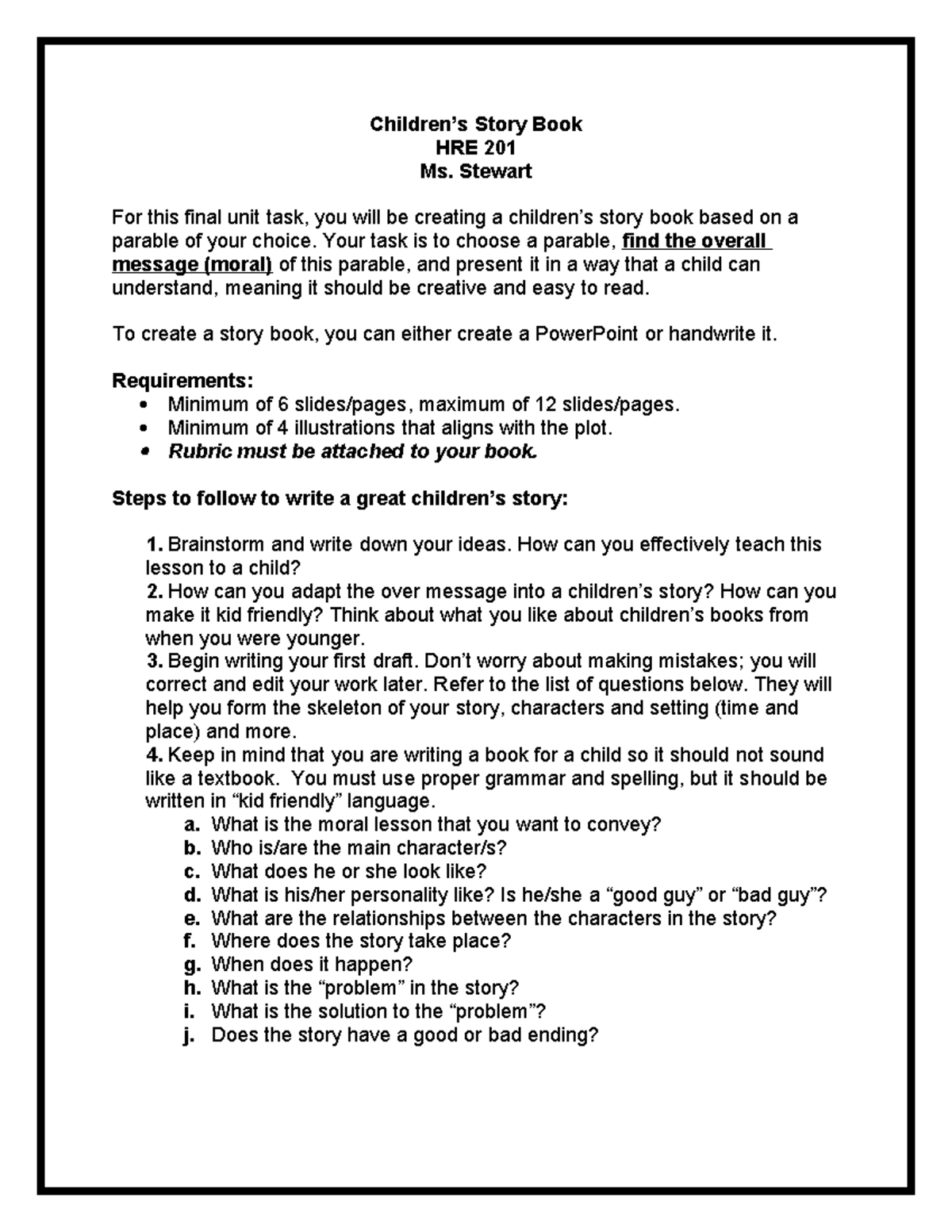 Parable Story Book assignment - Children’s Story Book HRE 201 Ms ...