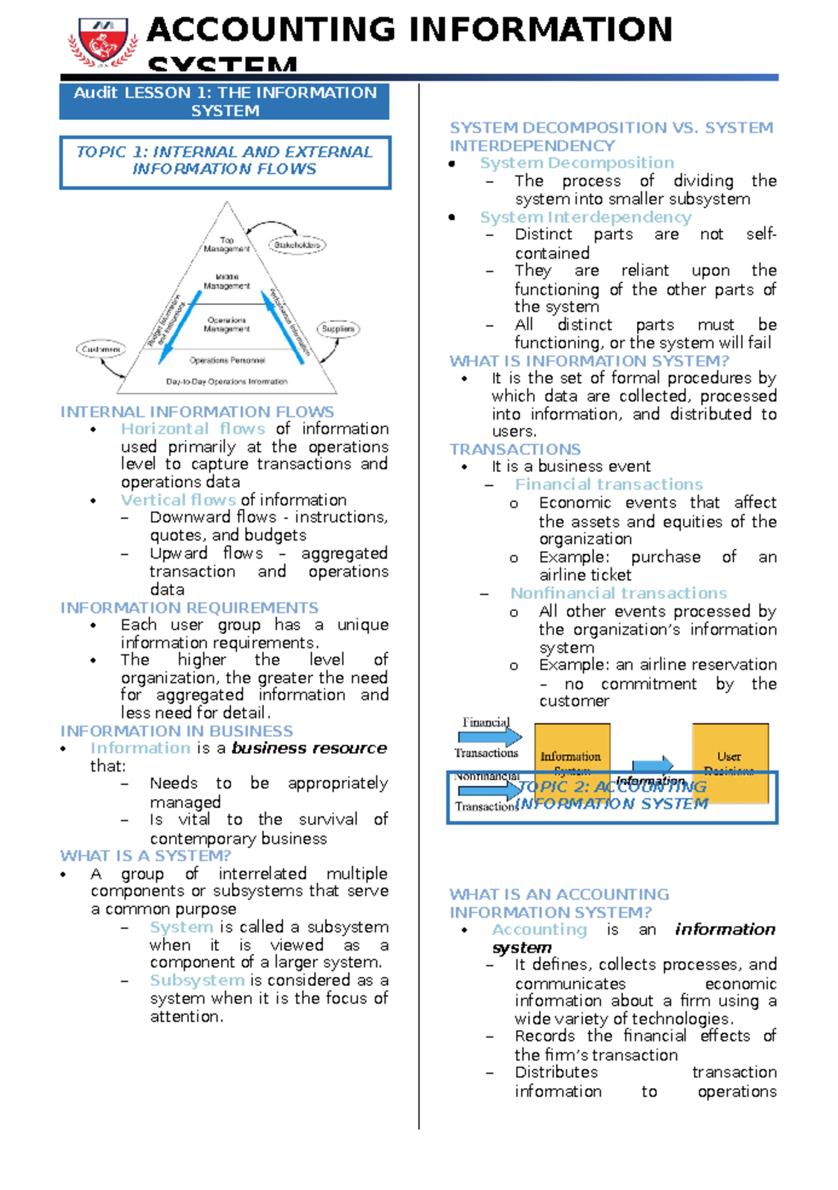 AIS Lecture Notes - Accounting Information System - SYSTEM Audit LESSON ...