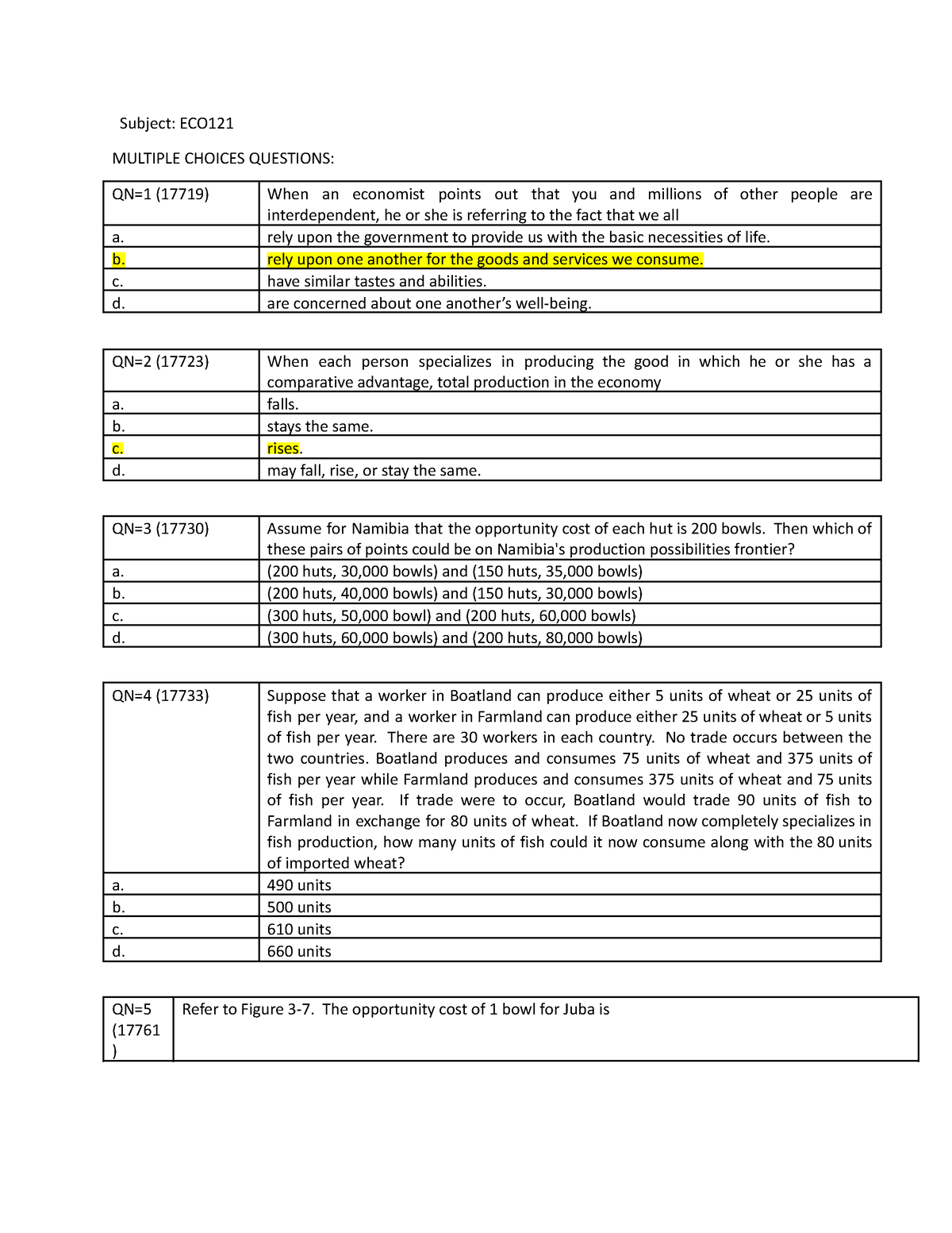 Final-Exam-ECO121 - final exam - Subject: ECO MULTIPLE CHOICES ...