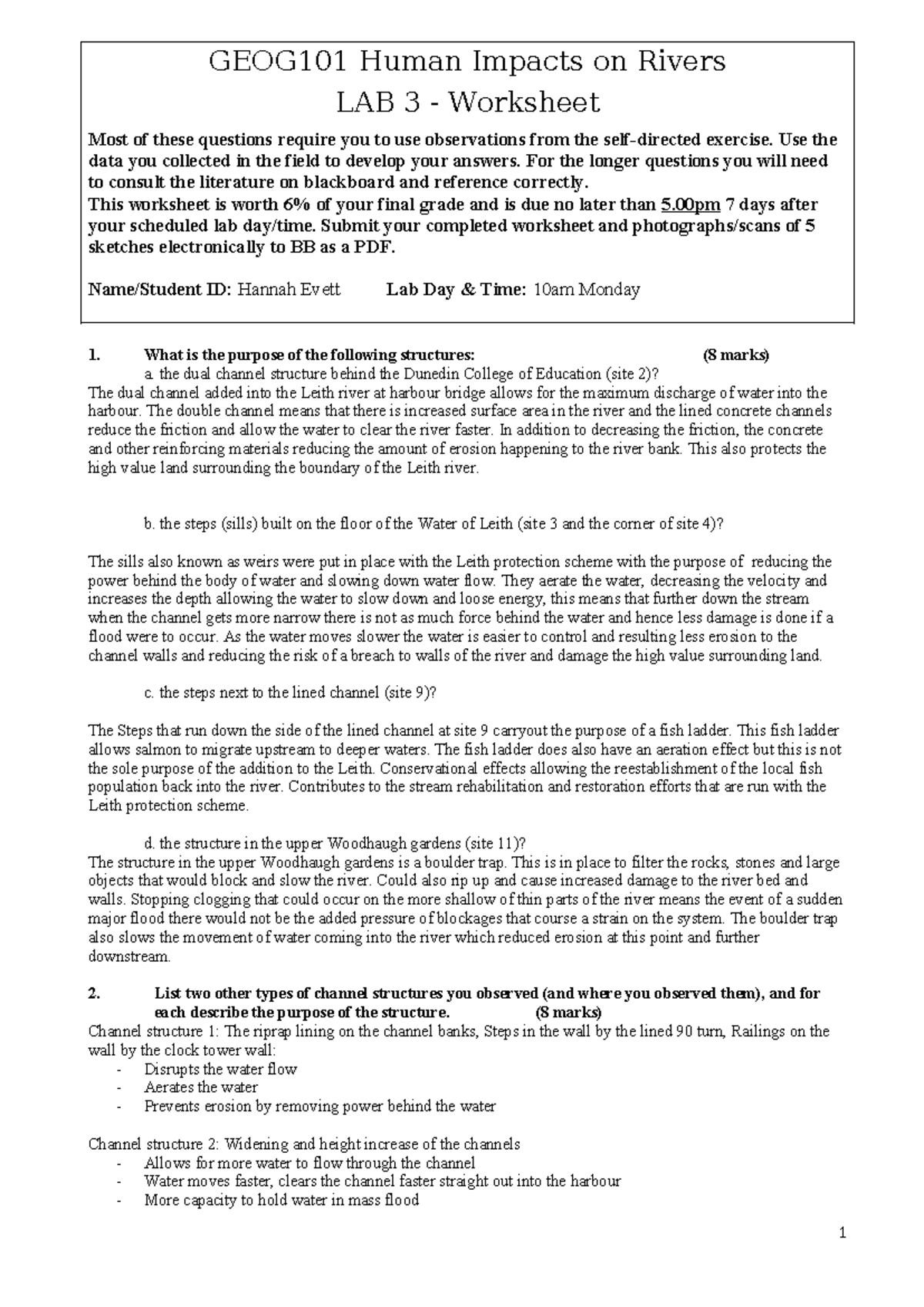 GEOG101 Human Imapcts Rivers 2022 Worksheet - GEOG101 Human Impacts On ...