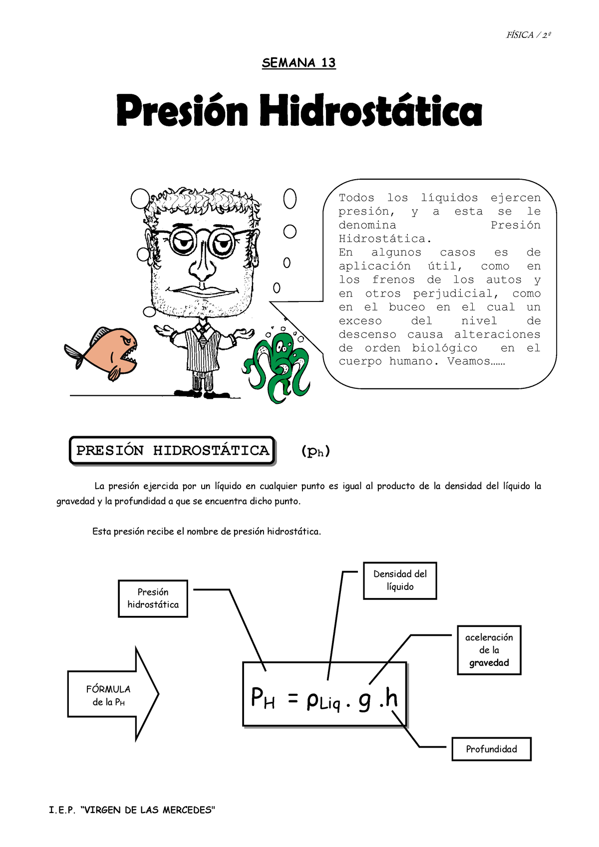 13-2DO AÑO - Presión Hidrostática - SEMANA 13 PRESI”N HIDROST¡TICA (ph ...