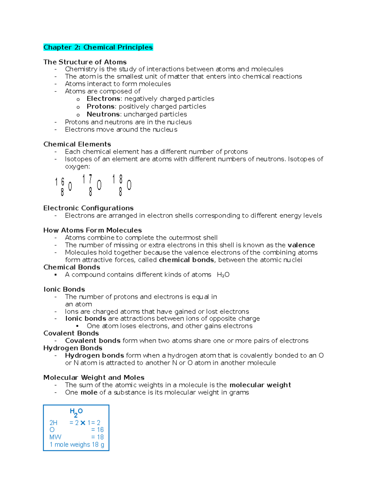Chapter 2 - Lecture notes Lecture 1 - Chapter 2: Chemical Principles ...