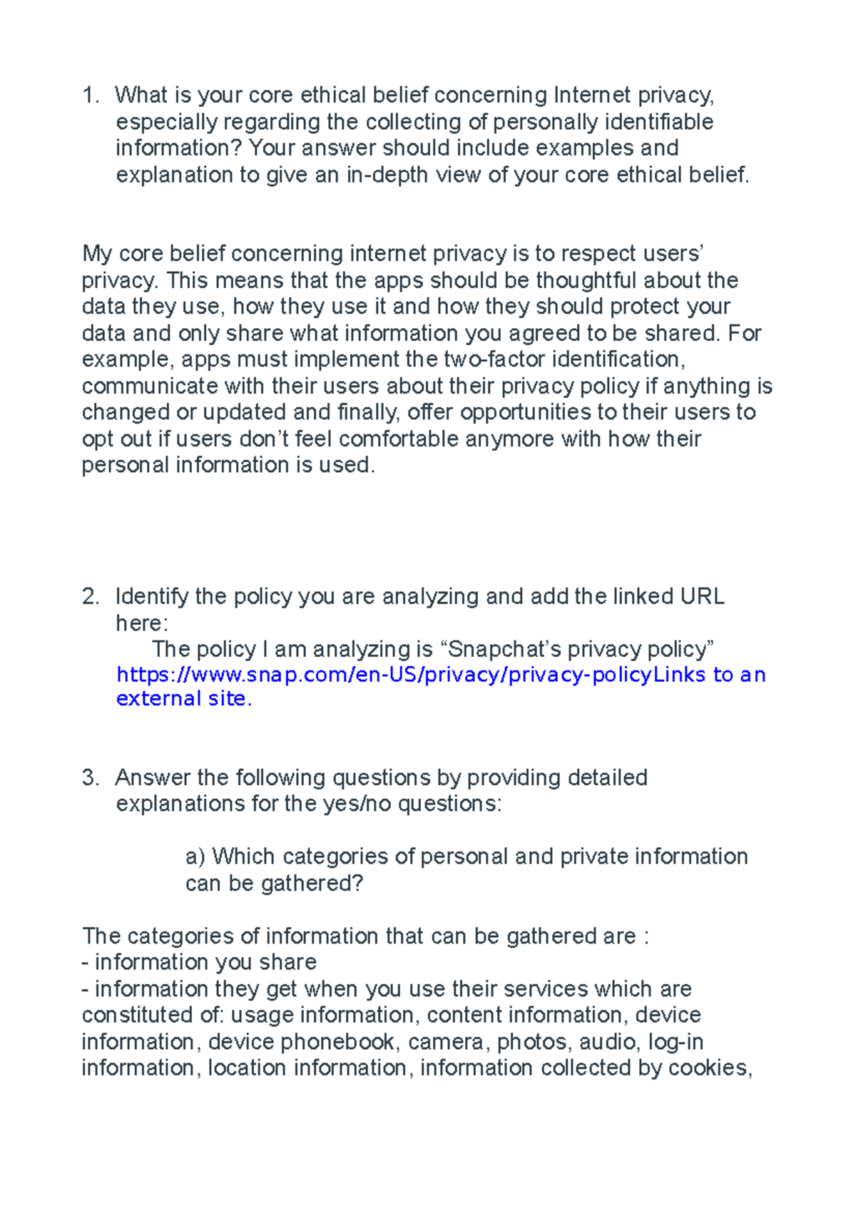 Snapchat Privacy Policy Analysis Part 2 - What Is Your Core Ethical ...