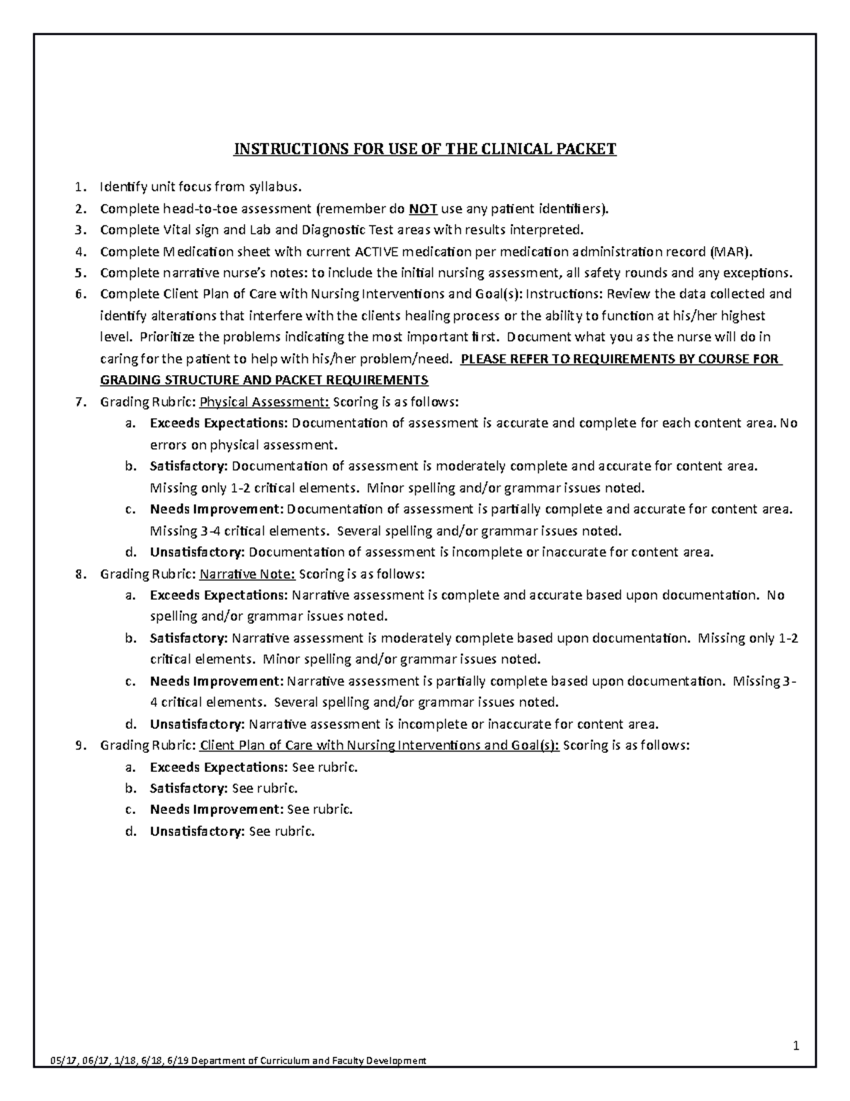 Clinical Packet 5 for U OF L INSTRUCTIONS FOR USE OF THE CLINICAL